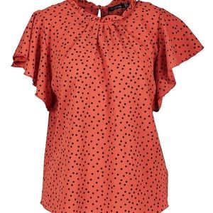 Boohoo Orange polka dot blouse